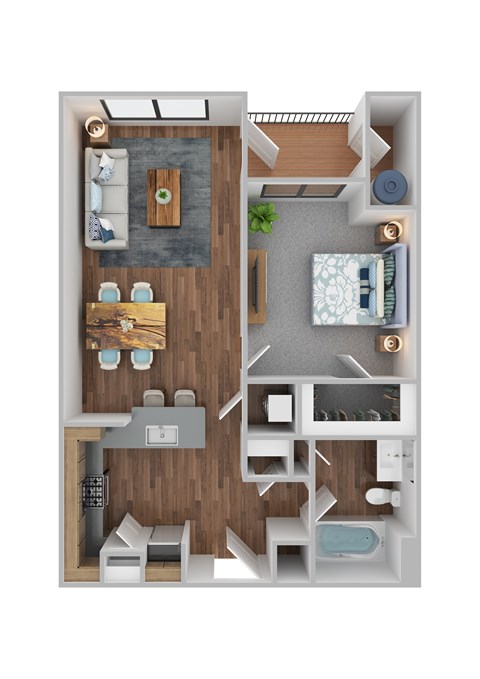 Floor plan for 1 bed, 1 bath, 725 sqft